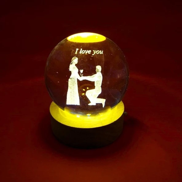 Eşe Sevgiliye Güzel Romantik Hediye I Love You Tasarım Işıklı Küre 6 cm ürün görseli 1
