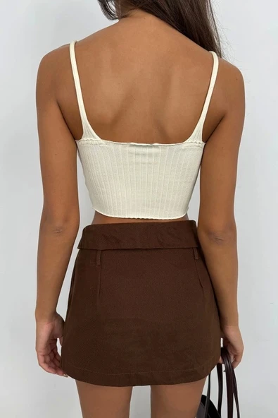 V Yaka Crop Bluz - Resim 4
