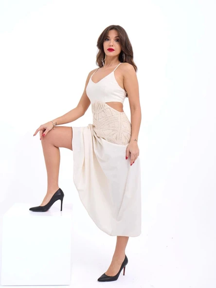 6229 ELBİSE-BEJ - Resim 4
