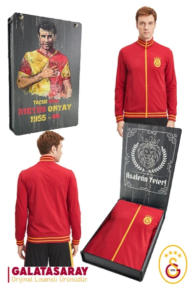 Galatasaray Orijinal Lisanslı Dik Yaka Fermuarlı Erkek Sweat Metin Oktay Baskılı Hediyelik Kutulu ürün görseli 1