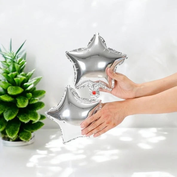 brokoli home 10 Inç 25 cm Gümüş Yıldız Folyo Balon Set 5 Li ,Doğum Günü,parti,kutlama ürün görseli 1
