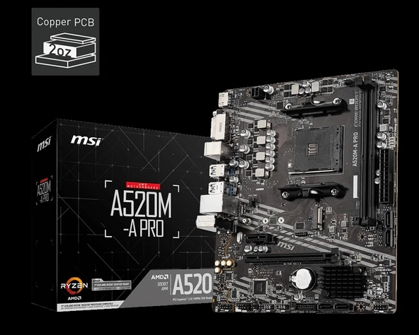 MSI A520M-A PRO DDR4 4600/1866Mhz M.2 M.ATX AM4 ürün görseli 1