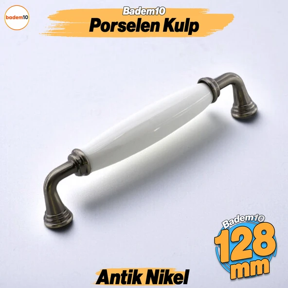 Zerrin Porselen Antik Nikel Kulp 128 mm Mobilya Çekmece Mutfak Dolabı Dolap Kapak Kulplar Kulb Kulp ürün görseli 1