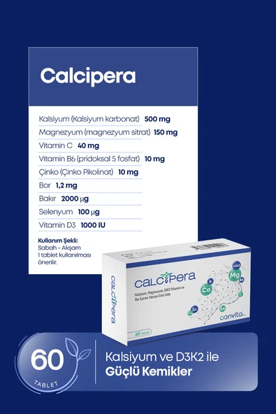CALCİPERA KALSİYUM MAGNEZYUM D3K2 VE BOR İÇEREN 60 TABLET ürün görseli 1