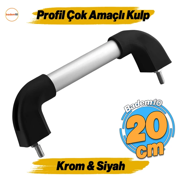 Plastik Profil Boru Kulp KROM-SİYAH Çekme Kol 10X25X68X200MM ( 2 Adet M8x40 Civata + Somun ) ürün görseli 1