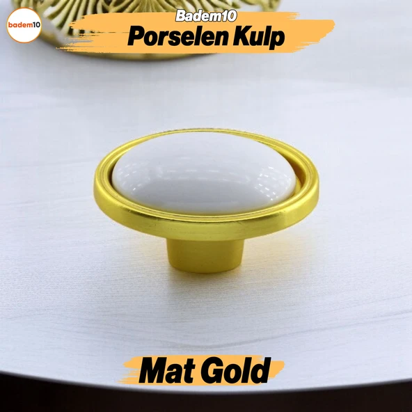 Çoruh Porselen Mat Altın Gold Kulpu Düğme Çekmece Mutfak Mobilya Dolabı Dolap Kulbu Metal Kulplar ürün görseli 1