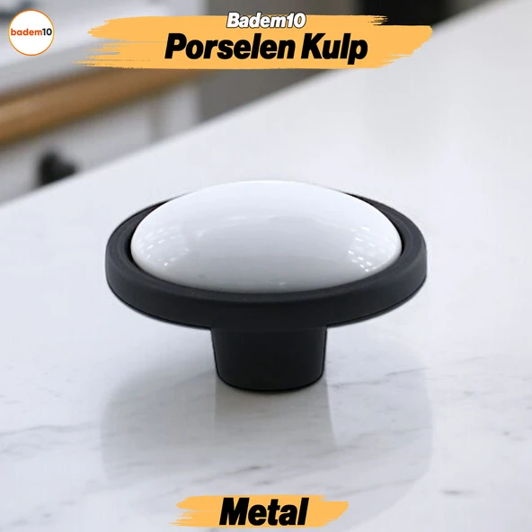 Çoruh Porselen Siyah Kulp Düğme Çekmece Mutfak Mobilya Dolabı Dolap Kulpu Kulbu Metal Kulpları ürün görseli 1