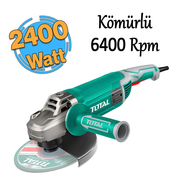 Total Elektrikli Büyük Avuç Taşlama Spiral Makinesi 2400 W 6400 rpm Kömürlü M14 Mil 230 mm Disk Çapı ürün görseli 1