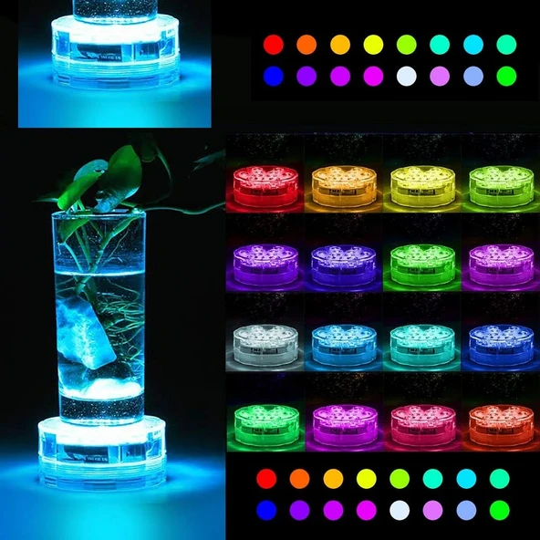LED IŞIKLI BARDAK ALTLIĞI RGB SUBMERSİBLE LED LİGHT IP68 REMOTE CONTROL 16 COLORS SU GEÇİRMEZ DEKOR DİSK IŞIK RGB KUMANDALI RENKLİ LED IŞIK ürün görseli 1