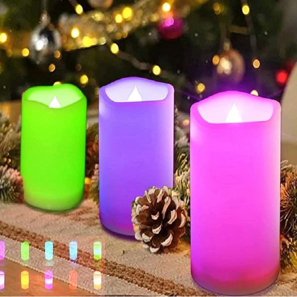 IŞIKLI ROMANTİK MUMLAR LED REMOTE CONTROL ELECTRONİC CANDLE KUMANDALI RENKLİ IŞIKLI MUM 3LÜ SET IŞIKLI MUM ürün görseli 1