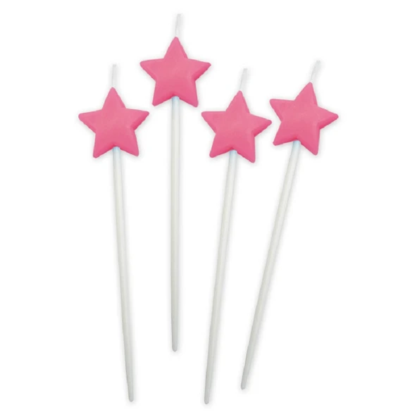 4 ADET PEMBE YILDIZ PASTA MUMU PEMBE YILDIZ DOĞUM GÜNÜ PASTA MUMU PEMBE PASTA MUMU PEMBE YILDIZ MUM PİNK CANDLE ürün görseli 1