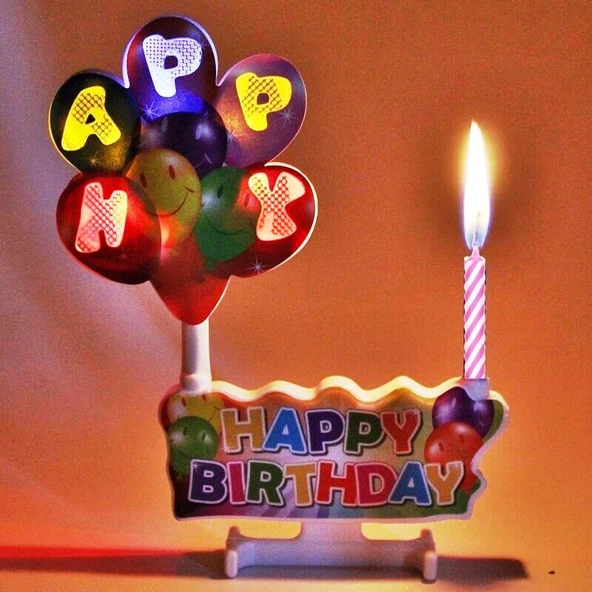 LED IŞIKLI PASTA MUMU MÜZİKLİ PASTA MUMU PİLLİ MUM DOĞUM GÜNÜ PASTA MUMU BALLOONS HAPPY BIRTHDAY CANDLES ürün görseli 1