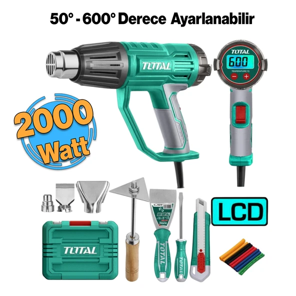 Total TB200561 Led Ekranlı Sıcak Hava Tabancası 600° C  2000 W Güç Hava Akışı 450 L Kablolu 1 Adet ürün görseli 1