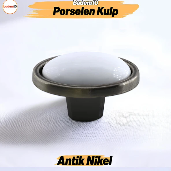 Çoruh Porselen Antik Nikel Kulp Düğme Çekmece Mutfak Mobilya Dolabı Dolap Kulpu Kulbu Metal Kulpları ürün görseli 1