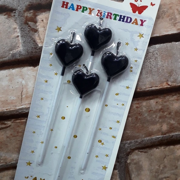 4 ADET SİYAH KALPLİ PASTA MUMU KALPLİ DOĞUM GÜNÜ PASTA MUMU SİYAH PASTA MUMU KALPLİ MUM BLACK CANDLE ürün görseli 1