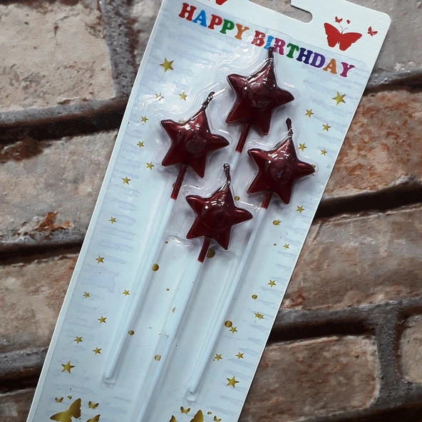 4 ADET KIRMIZI YILDIZ PASTA MUMU YILDIZ DOĞUM GÜNÜ PASTA MUMU KIRMIZI PASTA MUMU YILDIZ MUM RED CANDLE ürün görseli 1