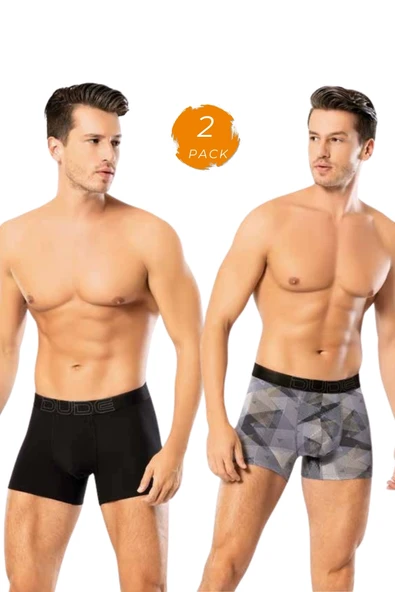 Looksense Erkek Dude 2 li Düz ve Desenli Likralı Boxer 1404 ürün görseli 1