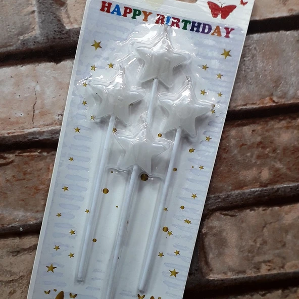 4 ADET BEYAZ YILDIZ PASTA MUMU YILDIZ DOĞUM GÜNÜ PASTA MUMU BEYAZ PASTA MUMU YILDIZ MUM WHİTE CANDLE ürün görseli 1