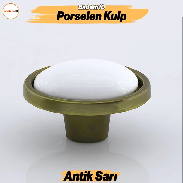 Çoruh Porselen Antik Sarı Kulp Düğme Çekmece Mutfak Mobilya Dolabı Dolap Kulpu Kulbu Metal Kulpları ürün görseli 1