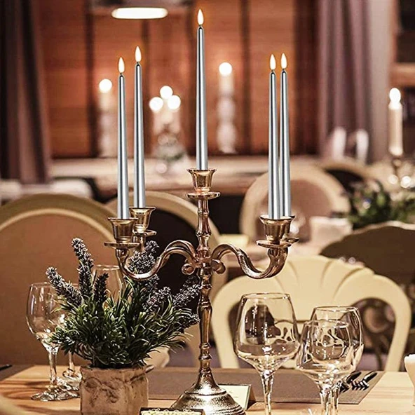 10 ADET SİLVER CANDLESTICK GÜMÜŞ ŞAMDAN MUMU GÜMÜŞ MUM PARLAK GÜMÜŞ ŞAMDAN MUMU GÜMÜŞ KALIN UZUN MUM ürün görseli 1