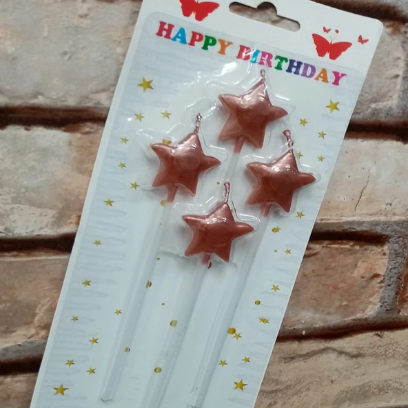 4 ADET ROSE GOLD YILDIZ PASTA MUMU YILDIZ DOĞUM GÜNÜ PASTA MUMU ROSE GOLD PASTA MUMU YILDIZ MUM ürün görseli 1
