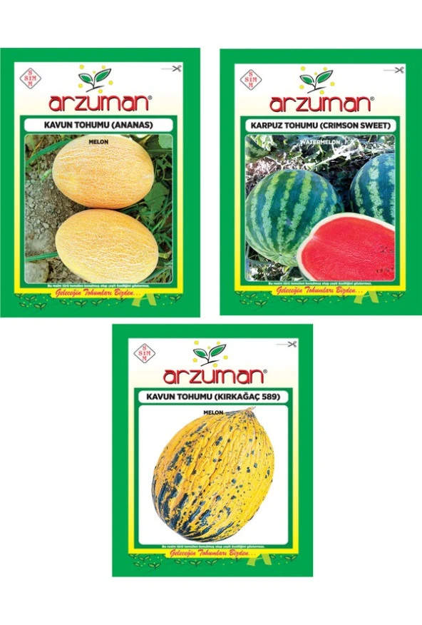 ANANAS KAVUN - CRİMSON SWEET KARPUZ - KIRKAĞAÇ 589 KAVUN 3'LÜ TOHUM SETİ ürün görseli 1