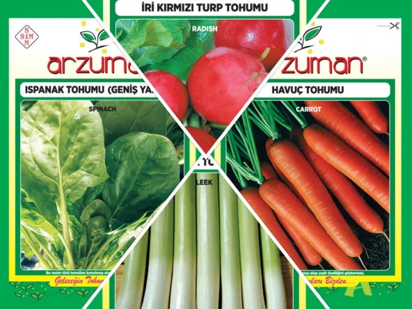 ISPANAK-PIRASA-KIRMIZI TURP-HAVUÇ 4'LÜ TOHUM SETİ ürün görseli 1