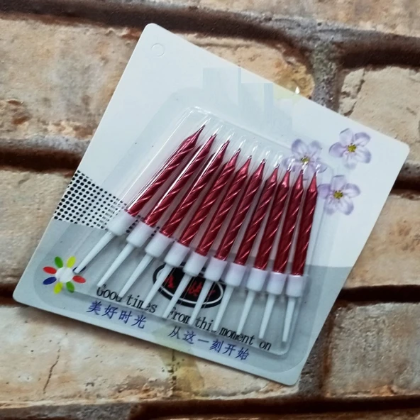 VIP KALİTE BURGULU KIRMIZI PASTA MUMU KIRMIZI DOĞUM GÜNÜ MUMU 10 ADET KIRMIZI MUM DECOR RED BIRTHDAY CANDLE ürün görseli 1