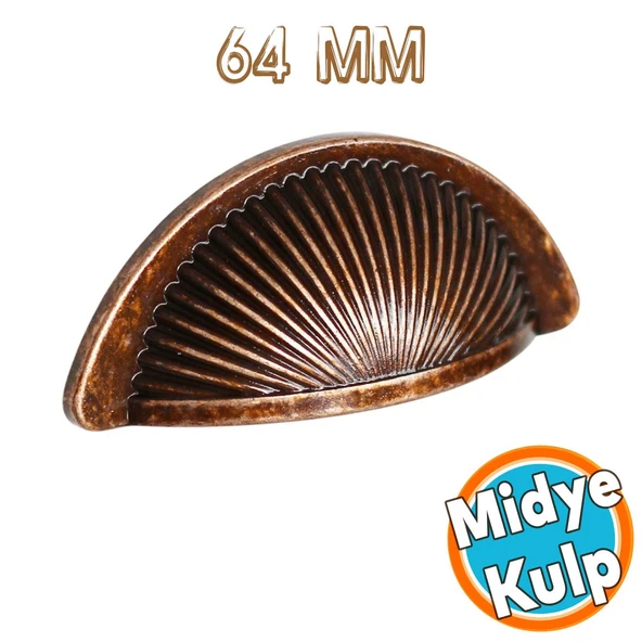 Mobilya Mutfak Dolap Kulpu Kulbu Kulpları Yelken Midye Tas Çanak 64mm Düğme Eskitme AntikBakır ürün görseli 1