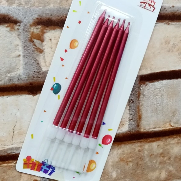 VIP KALİTE PARLAK METALİK KIRMIZI PASTA MUMU 6 ADET KIRMIZI DOĞUM GÜNÜ MUMU DECOR RED BIRTHDAY CANDLE ürün görseli 1