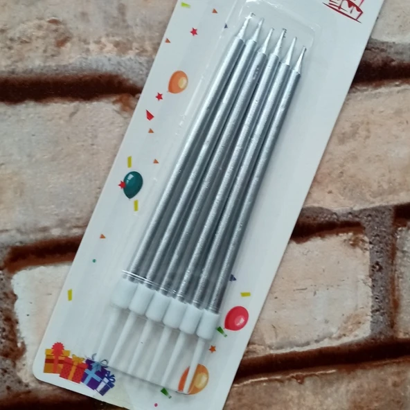 VIP KALİTE PARLAK METALİK GÜMÜŞ PASTA MUMU 6 ADET GÜMÜŞ DOĞUM GÜNÜ MUMU DECOR SİLVER BIRTHDAY CANDLE ürün görseli 1