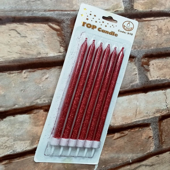 RED BIRTHDAY CANDLE VIP UZUN PARLAK METALİK SİMLİ KIRMIZI PASTA MUMU 6 ADET KIRMIZI DOĞUM GÜNÜ MUMU ürün görseli 1