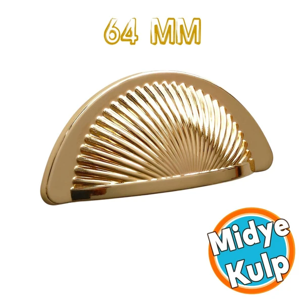 Mobilya Mutfak Dolabı Çekmece Dolap Kulpları Kulb Yelken Midye Tas Çanak 64 mm Düğme Altın Gold ürün görseli 1