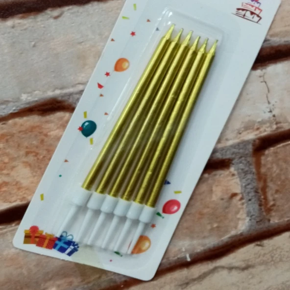 VIP KALİTE PARLAK METALİK GOLD PASTA MUMU 6 ADET GOLD DOĞUM GÜNÜ MUMU DECOR GOLD BIRTHDAY CANDLE ürün görseli 1