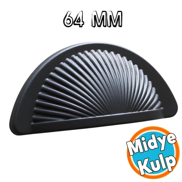 Mobilya Mutfak Dolabı Çekmece Dolap Kulpları Kulpu Kulb Yelken Midye Tas Çanak 64 mm Düğme Mat Siyah ürün görseli 1