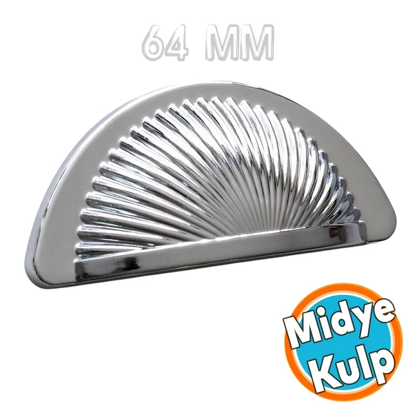 Mobilya Mutfak Dolabı Çekmece Dolap Kulpları Kulpu Kulb Yelken Midye Çanak 64 mm Düğme Krom ürün görseli 1