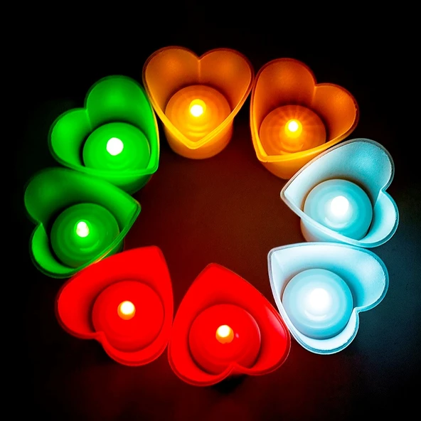 HEART LED LİGHT MULTİ COLORS CANDLE 8 ADET KALPLİ LED IŞIKLI MUM KIRMIZI MUM YEŞİL MUM BEYAZ MUM SARI MUM ürün görseli 1