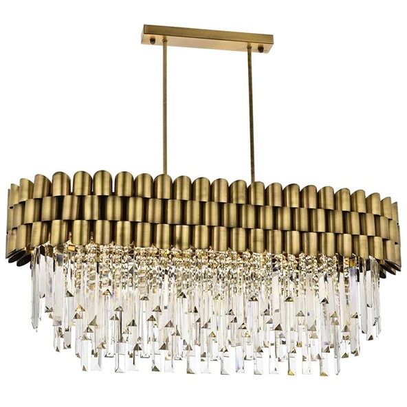 AVONNI AV-60122-ELLIPSE Eskitme Kaplama Klasik Avize E27 Metal Kristal Cam 80x40cm ürün görseli 1