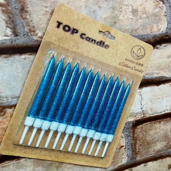 BLUE BIRTHDAY CANDLE VIP PARLAK MAVİ METALİK SİMLİ MAVİ PASTA MUMU 12 ADET MAVİ DOĞUM GÜNÜ MUMU ürün görseli 1