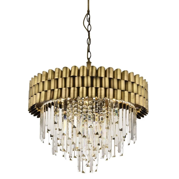 AVONNI AV-60122-E60 Eskitme Kaplama Klasik Avize E27 Metal Kristal Cam 60cm ürün görseli 1