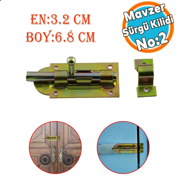 Sürgü Mavzer No:2 Kilit Kadmiyum 32x68 mm Ahşap Pvc Demir Kapı Pencere Emniyet Mandalı Kilidi ürün görseli 1