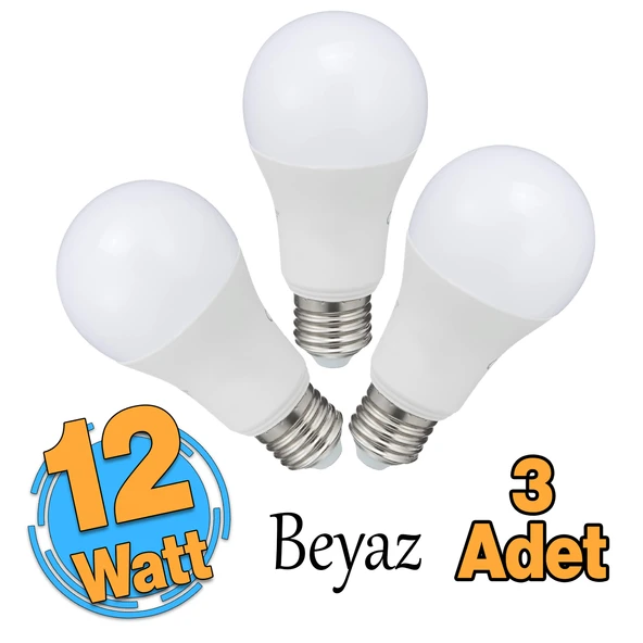 Tasarruflu Ampul 12 W Led Lamba Beyaz E27 Duy 1150 Lümen Uzun Ömürlü  220 Volt Elektrik 3 Adet ürün görseli 1