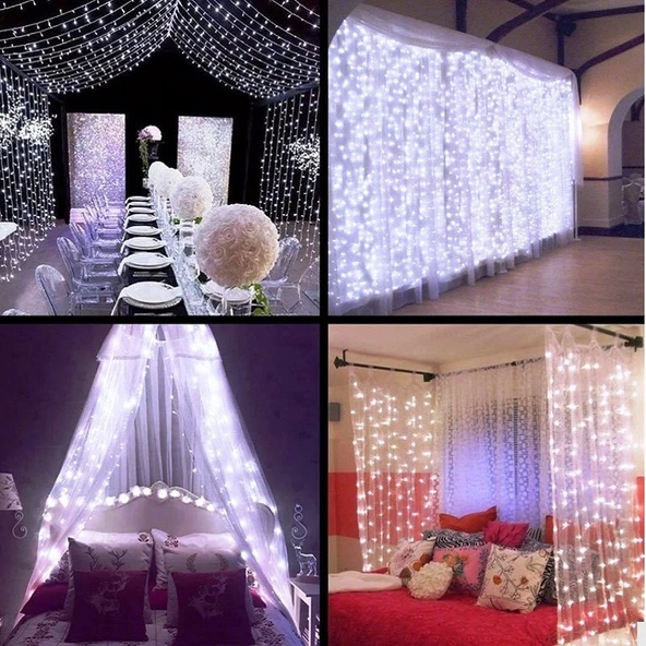VIP BEYAZ SALKIM LED IŞIK 2.50X2 METRE EKLEMELİ 16 DALLI 320 LEDLİ MODLU 220V BEYAZ PERDE LED IŞIK ürün görseli 1