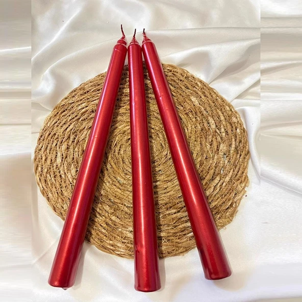 10 PCS CHRISTMAS CANDLE METALLIC BRIGHT RED CANDLESTICK 10 ADET KIRMIZI ŞAMDAN MUMU YILBAŞI MUMLARI ürün görseli 1