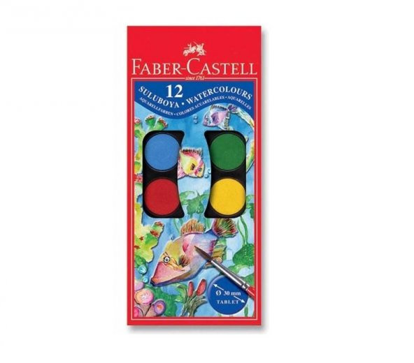 Sulu Boya Büyük Boy 12 Renk 30mm Faber Castell Sulu Boya 12 Renk Büyük Boy Fırça Hediyeli ürün görseli 1