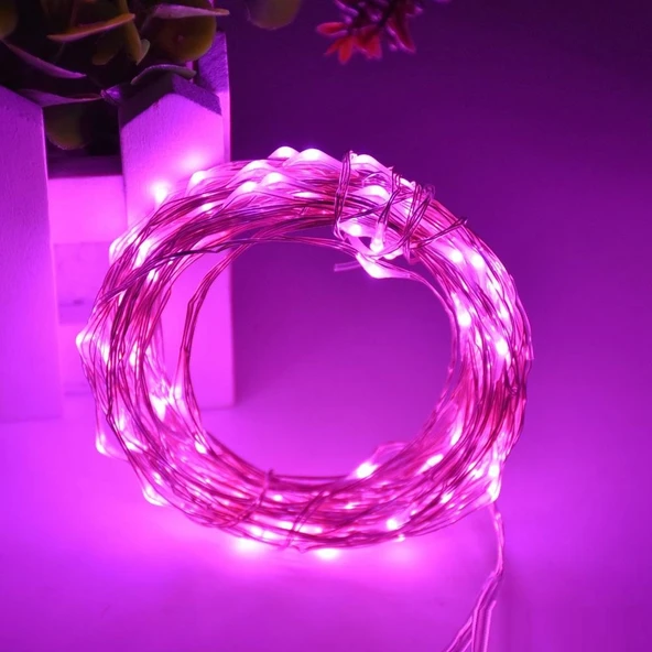 PEMBE NOEL IŞIĞI 10 METRE PEMBE PİLLİ LED IŞIK PEMBE PİLLİ IŞIK PİNK LED LİGHT YILBAŞI AĞACI IŞIĞI ürün görseli 1