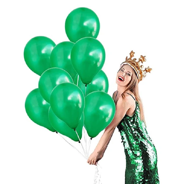 VIP 100 PCS SHINY METALLIC GREEN BALLOON VIP KALİTE PARLAK METALİK YEŞİL BALON HELYUM GAZI UYUMLUDUR ürün görseli 1