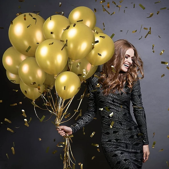 VIP 100 PCS SHINY METALLIC GOLD BALLOON VIP KALİTE PARLAK METALİK GOLD BALON HELYUM GAZI UYUMLU ürün görseli 1