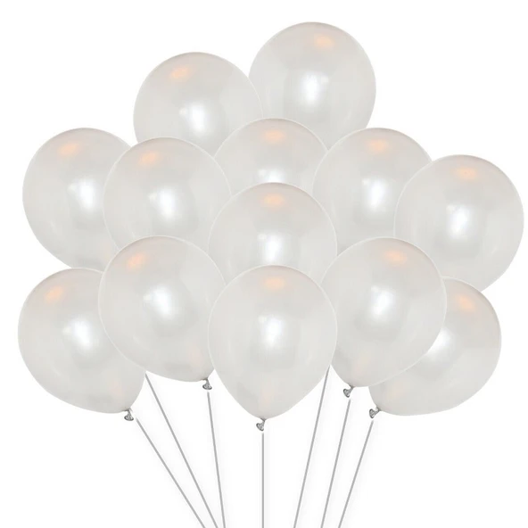 VIP 100 PCS SHINY METALLIC WHİTE BALLOON VIP KALİTE PARLAK METALİK BEYAZ BALON HELYUM GAZI UYUMLUDUR ürün görseli 1