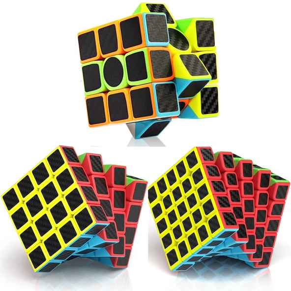 3 SET VIP PROFESSIONAL QY SPEED CUBE CORBON FİBER CUBE VIP 3LÜ SET 3X3 4X4 5X5 ZEKA KÜPÜ RUBİKS CUBE ürün görseli 1